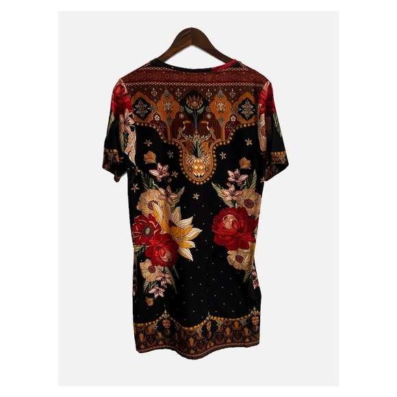 Farm Rio Floral Tropical Short Sleeve T-Shirt Mini Dress Black Medium - Picture 3 of 7
